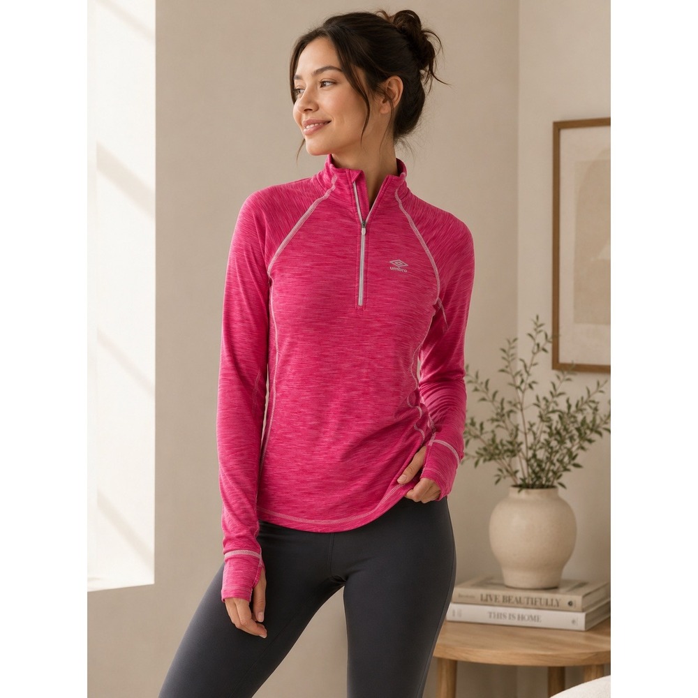 Umbro Womens Pink Space Dye Quarter Zip Fleece Lined Running Pullover Small